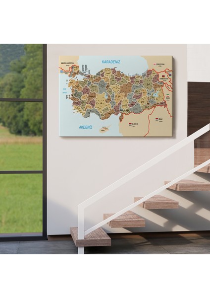 Türkiye Haritası Kanvas Tablo Il ve Ilçeli Ayrıntılı Eğitici Komşulu Tablo 3022 indirimleri