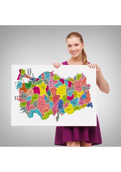 Türkiye Haritası Kanvas Tablo Il ve Ilçeli Ayrıntılı Eğitici Dekoratif Tablo 3024 fırsatları