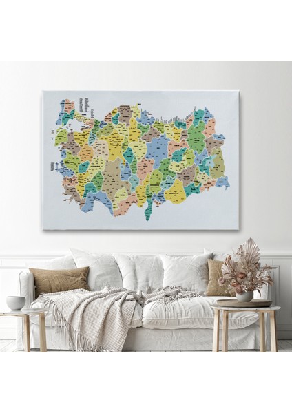 Türkiye Haritası Kanvas Tablo Il ve Ilçeli Ayrıntılı Eğitici Dekoratif Tablo 3046 fiyatları