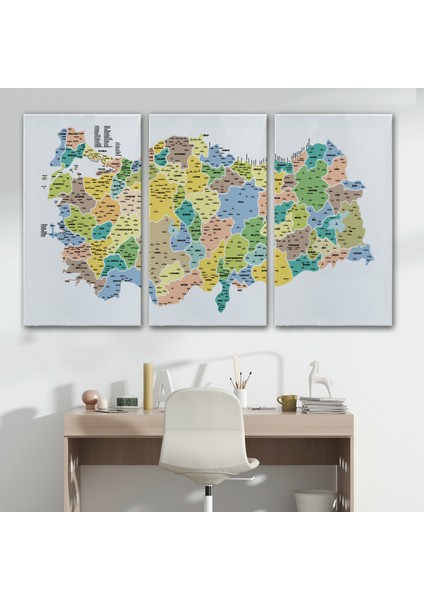 Türkiye Haritası Kanvas Tablo Il ve Ilçeli Ayrıntılı Eğitici Dekoratif Tablo 3046 modelleri