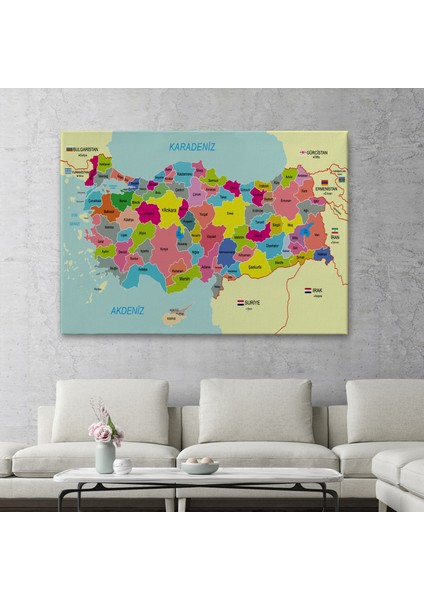 Türkiye Haritası Kanvas Tablo Sınır Komşulu Eğitici Dekoratif Tablo 3080 fiyatları