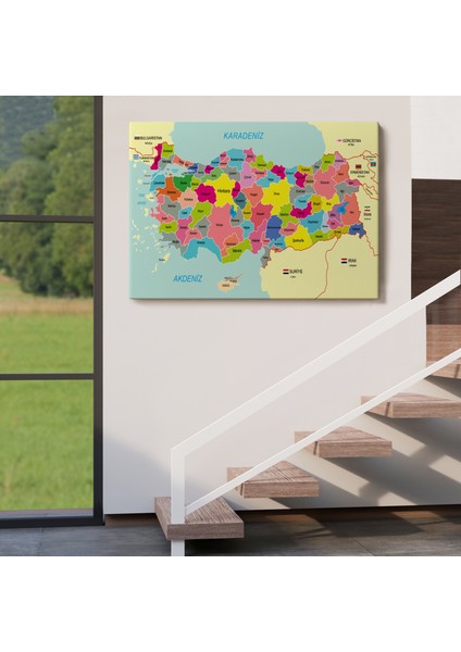 Türkiye Haritası Kanvas Tablo Sınır Komşulu Eğitici Dekoratif Tablo 3080 indirimleri