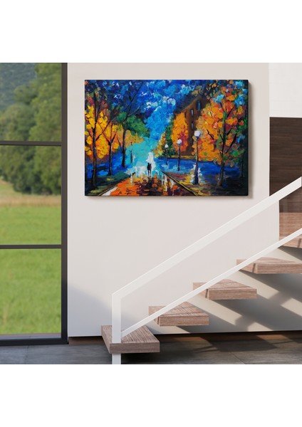 Gece Sokakta Yürüyen Sevgililer, Kanvas Duvar TABLOSU-1184 indirimleri