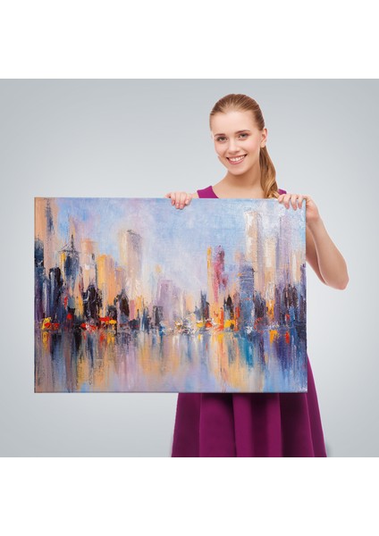 Su Yansimaları ve Şehir Yağlıboya Görünüm Dekoratif Kanvas Duvar TABLOSU-3626 fırsatları