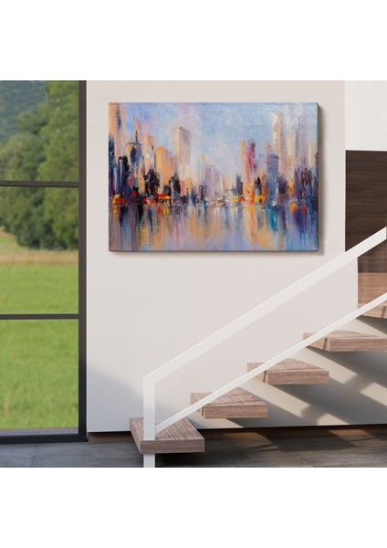 Su Yansimaları ve Şehir Yağlıboya Görünüm Dekoratif Kanvas Duvar TABLOSU-3626 indirimleri