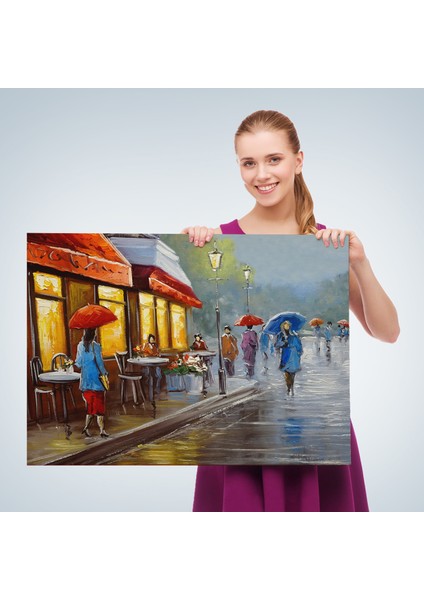 Yağmurlu Bir Gün Yağlıboya Görünüm Dekoratif Kanvas Duvar TABLOSU-3669 fırsatları