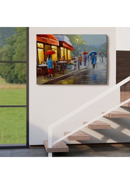 Yağmurlu Bir Gün Yağlıboya Görünüm Dekoratif Kanvas Duvar TABLOSU-3669 indirimleri
