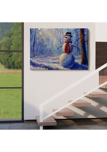 Ormanında Güneş Işınlarıyla Aydınlatılan Kardanadam TABLOSU-1239 indirimleri