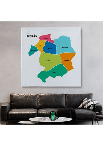 Bingöl Ili ve Ilçeler Haritası Dekoratif Kanvas Tablo 1294 fiyatları