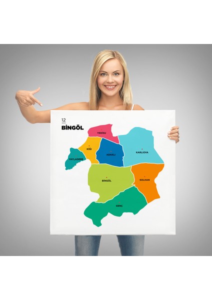 Bingöl Ili ve Ilçeler Haritası Dekoratif Kanvas Tablo 1294 modelleri