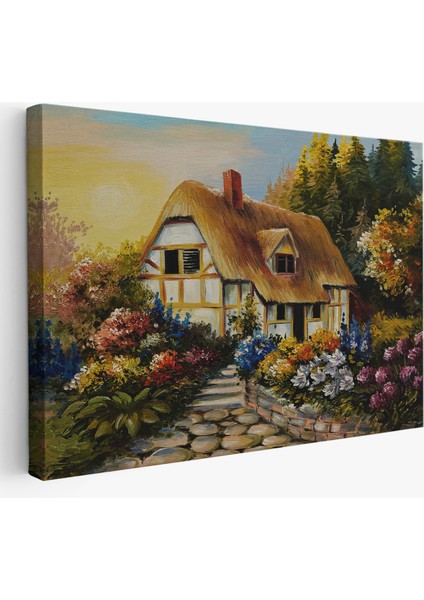 Bahçeli Orman Evi Yağlıboya Dekoratif Kanvas Duvar TABLOSU-3447