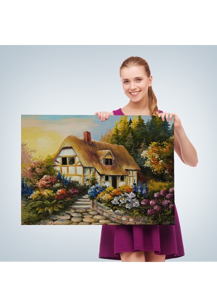 Bahçeli Orman Evi Yağlıboya Dekoratif Kanvas Duvar TABLOSU-3447 fırsatları