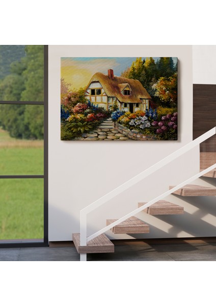 Bahçeli Orman Evi Yağlıboya Dekoratif Kanvas Duvar TABLOSU-3447 indirimleri