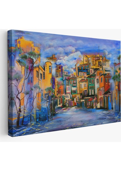 Bulutlu Avlu Yağlıboya Görünüm Dekoratif Kanvas Duvar TABLOSU-3451