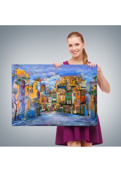 Bulutlu Avlu Yağlıboya Görünüm Dekoratif Kanvas Duvar TABLOSU-3451 fırsatları