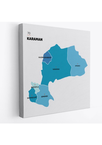 Karaman Ili ve Ilçeler Haritası Dekoratif Kanvas Tablo 1378