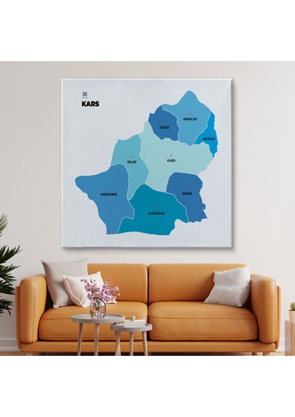 Kars Ili ve Ilçeler Haritası Dekoratif Kanvas Tablo 1381 fiyatları