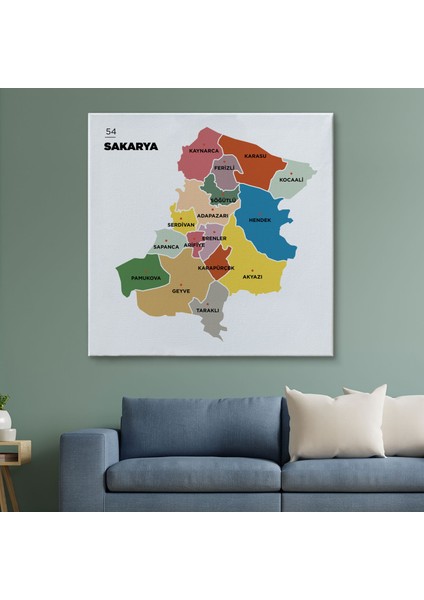 Sakarya Ili ve Ilçeler Haritası Dekoratif Kanvas Tablo 1443