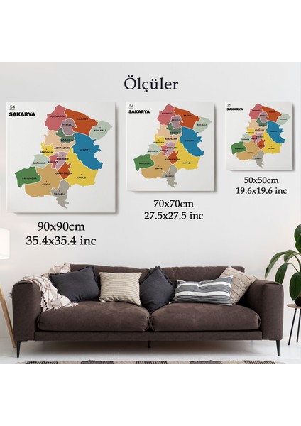 Sakarya Ili ve Ilçeler Haritası Dekoratif Kanvas Tablo 1443