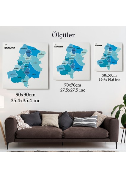 Sakarya Ili ve Ilçeler Haritası Dekoratif Kanvas Tablo 1444