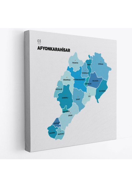 Afyonkarahisar Ili ve Ilçeler Haritası Dekoratif Kanvas Tablo 1252
