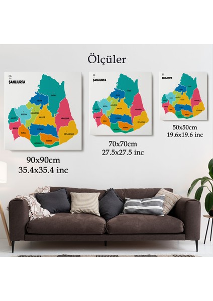 Şanlıurfa Ili ve Ilçeler Haritası Dekoratif Kanvas Tablo 1457
