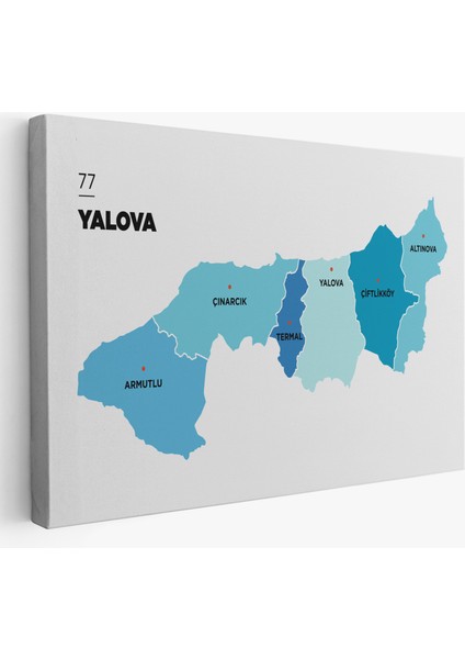 Yalova Ili ve Ilçeler Haritası Dekoratif Kanvas Tablo 1483