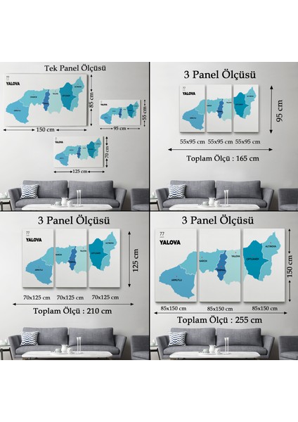 Yalova Ili ve Ilçeler Haritası Dekoratif Kanvas Tablo 1483