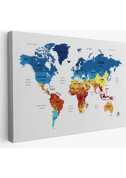 Dünya Haritası Dekoratif Kanvas Tablo Ülke ve Başkentli 1493