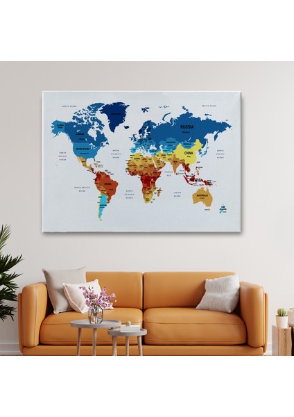 Dünya Haritası Dekoratif Kanvas Tablo Ülke ve Başkentli 1493 fiyatları