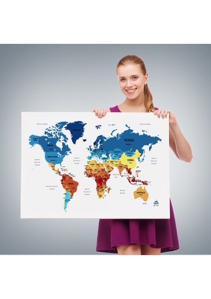 Dünya Haritası Dekoratif Kanvas Tablo Ülke ve Başkentli 1493 fırsatları