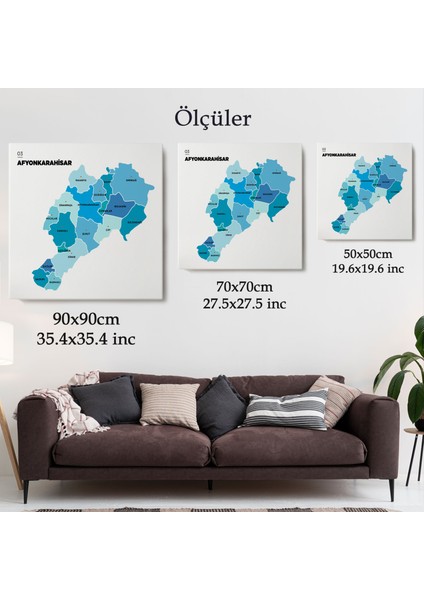 Afyonkarahisar Ili ve Ilçeler Haritası Dekoratif Kanvas Tablo 1252 indirimleri