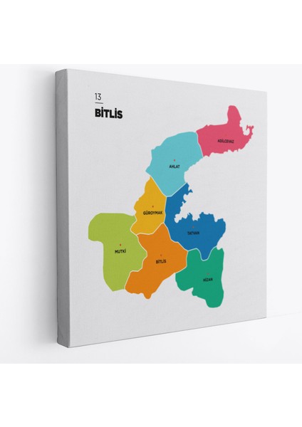 Bitlis Ili ve Ilçeler Haritası Dekoratif Kanvas Tablo 1297