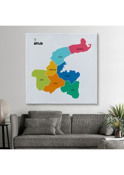 Bitlis Ili ve Ilçeler Haritası Dekoratif Kanvas Tablo 1297 fiyatları