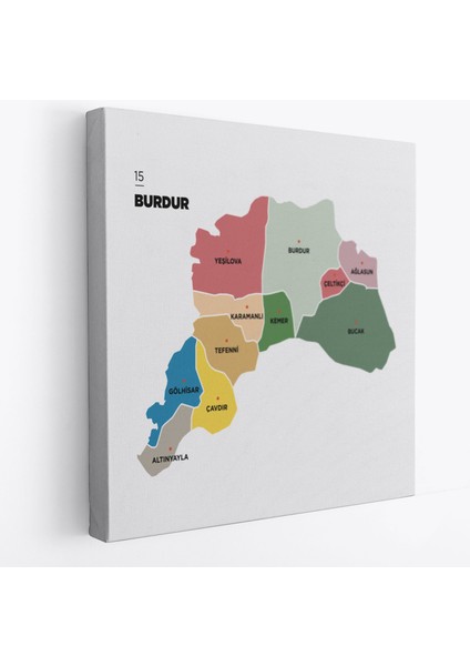 Burdur Ili ve Ilçeler Haritası Dekoratif Kanvas Tablo 1304