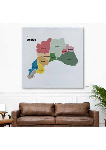 Burdur Ili ve Ilçeler Haritası Dekoratif Kanvas Tablo 1304 fiyatları