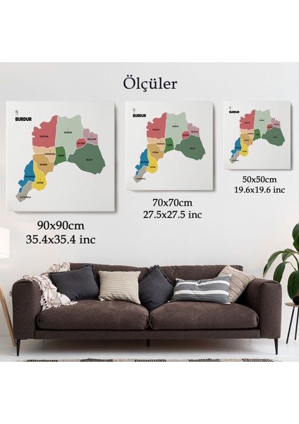 Burdur Ili ve Ilçeler Haritası Dekoratif Kanvas Tablo 1304 indirimleri