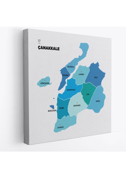 Çanakkale Ili ve Ilçeler Haritası Dekoratif Kanvas Tablo 1311