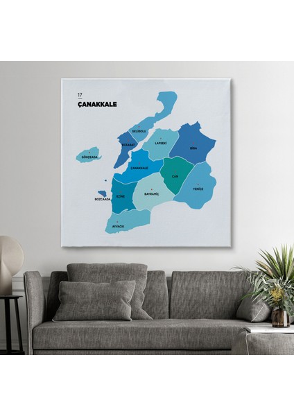 Çanakkale Ili ve Ilçeler Haritası Dekoratif Kanvas Tablo 1311 fiyatları