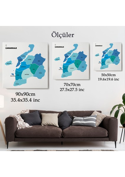 Çanakkale Ili ve Ilçeler Haritası Dekoratif Kanvas Tablo 1311 indirimleri