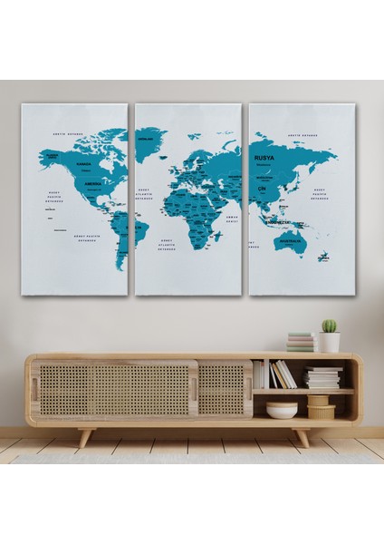 Türkçe Dünya Haritası Dekoratif Kanvas Tablo Ülke ve Başkentli 1502 modelleri