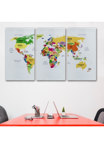 Türkçe Dünya Haritası Dekoratif Kanvas Tablo Ülke ve Başkentli 1512 modelleri