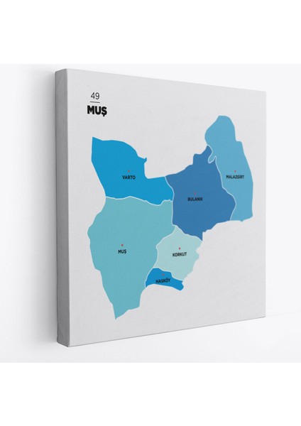 Muş Ili ve Ilçeler Haritası Dekoratif Kanvas Tablo 1426