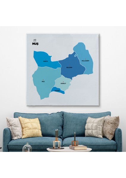 Muş Ili ve Ilçeler Haritası Dekoratif Kanvas Tablo 1426 fiyatları