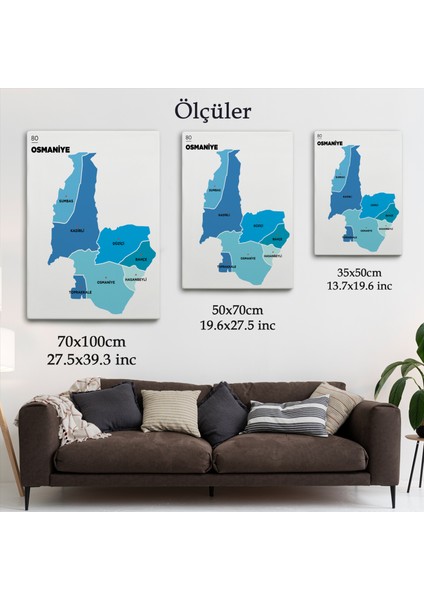 Osmaniye Ili ve Ilçeler Haritası Dekoratif Kanvas Tablo 1438 indirimleri