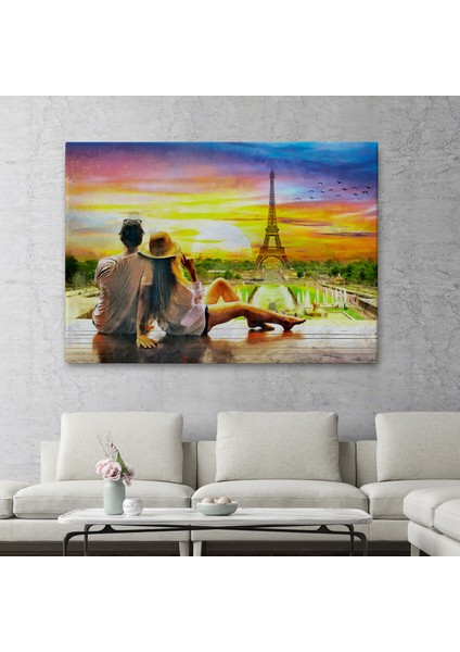 Paris Eyfel Kulesini Seyreden Romantik Çift Kanvas TABLO-3627 fiyatları