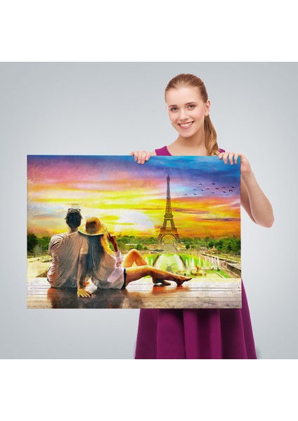 Paris Eyfel Kulesini Seyreden Romantik Çift Kanvas TABLO-3627 fırsatları