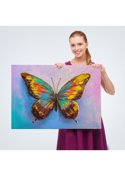 Renkli Kelebek Yağlıboya Görünüm Dekoratif Kanvas Duvar TABLOSU-3628 fırsatları