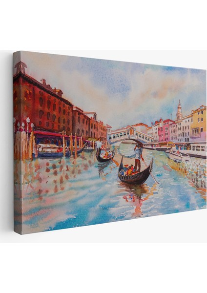 Venedik Kanalın Da Gondollar Yağlıboya Görünüm Dekoratif Kanvas Duvar TABLOSU-3660