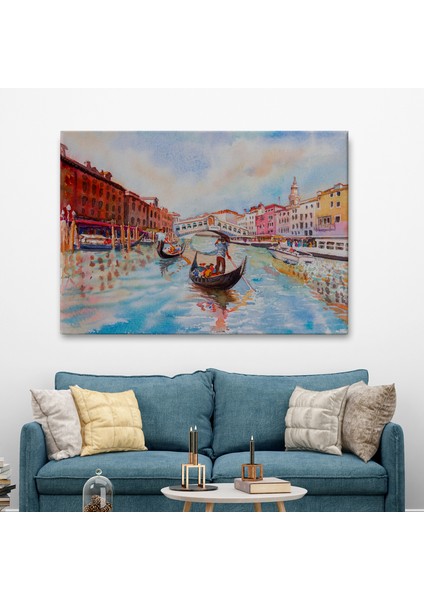 Venedik Kanalın Da Gondollar Yağlıboya Görünüm Dekoratif Kanvas Duvar TABLOSU-3660 fiyatları